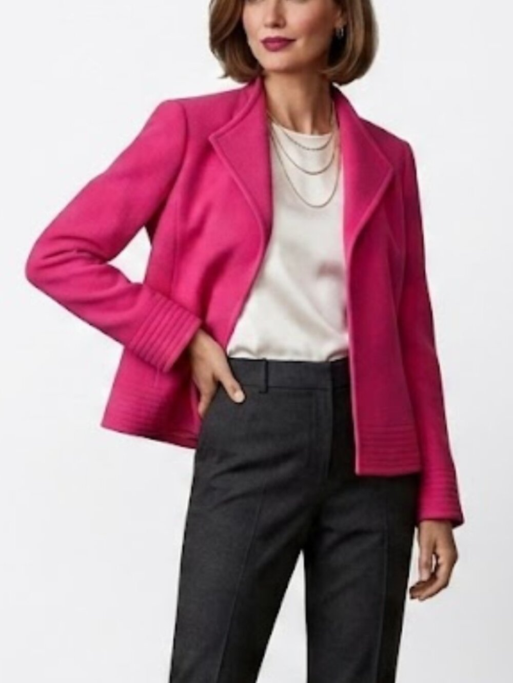 Louben Bright Fushia Pink wool/cashmere long sleeve Open Barbiecore Blazer 10